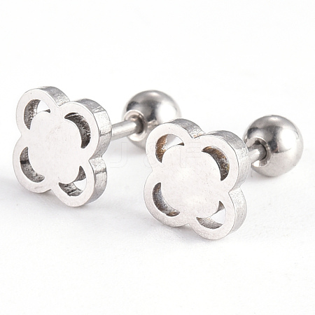 Tarnish Resistant 201 Stainless Steel Flower Barbell Cartilage Earrings EJEW-R147-15-1