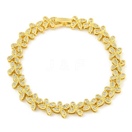 Rack Plating Brass Pave Cubic Zirconia Butterfly Link Bracelets for Women BJEW-B110-05G-03-1