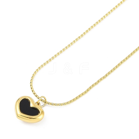 Ion Plating(IP) 304 Stainless Steel Black Enamel Cardano Chains Heart Pendant Necklaces for Women NJEW-K276-13G-1