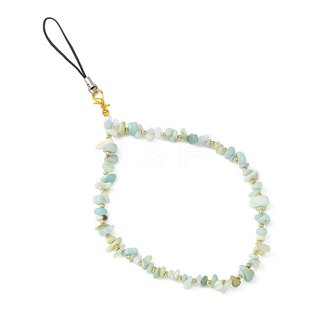 Natural Flower Amazonite Chip & CCB Plastic Round Beaded Mobile Straps HJEW-FZ00003-1