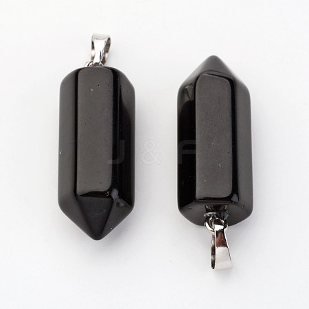 Brass Natural Obsidian Pendants X-G-O160-03G-1