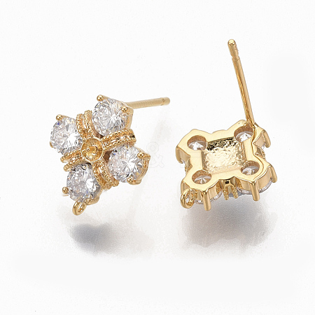 Brass Clear Cubic Zirconia Stud Earring Findings ZIRC-Q021-077G-NF-1