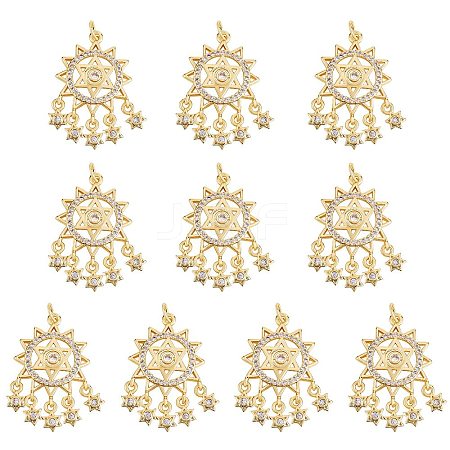 10Pcs Rack Plating Brass Micro Pave Clear Cubic Zirconia Pendants ZIRC-SZ0004-19-1