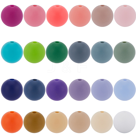 120Pcs 24 Colors Round Food Grade Eco-Friendly Silicone Beads SIL-SP0001-04-1