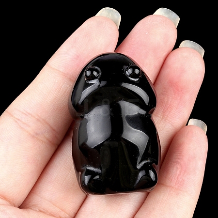 Natural Obsidian Carved Frog with Eye Figurines PW-WG73755-11-1