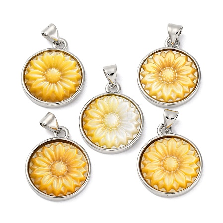 Natural Yellow Shell Carved Sunflower Pendants KK-D537-03P-01-1