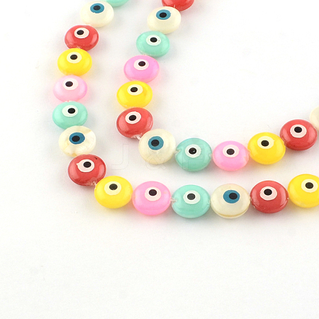 Evil Eye Natural Freshwater Shell Beads Strands SHEL-F001-37G-1