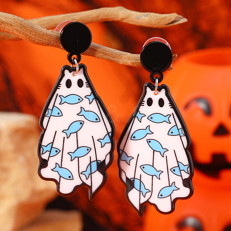 Cute White Ghost Stud Earrings AU5426-3-1