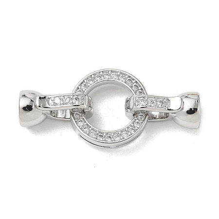 Brass Micro Pave Clear Cubic Zirconia Fold Over Clasps KK-U059-34P-1