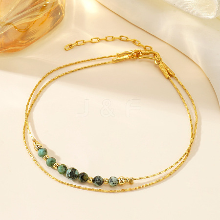 Bohemian Style Double Chain Brass Bead Semi-Precious Gemstone Bracelets LO3737-1