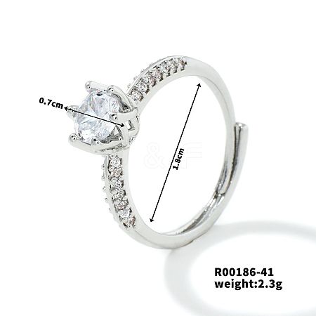 Fashionable Unisex Brass Micro Pave Clear Cubic Zirconia Adjustable Rings VA2990-13-1