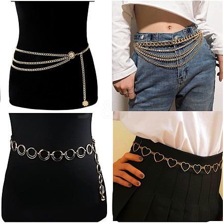 4Pcs 4 Styles Alloy Link Chian Waist Body Chains for Jeans Dresses WG49084-02-1