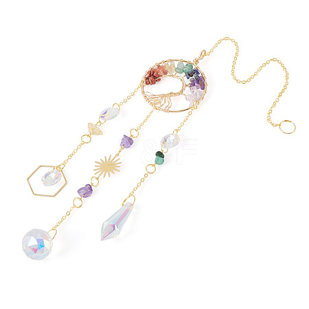 1Pc Wire Wrapped Alloy & Natural Mixed Stone Tree of Life Hanging Suncatchers HJEW-TA0001-46C-1