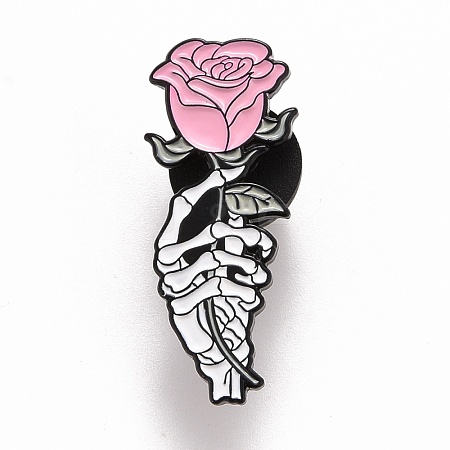 Hand Skeleton with Rose Enamel Pin JEWB-M023-22-1