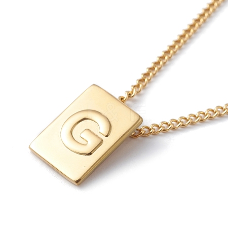 Stainless Steel Initial Letter Rectangle Pendant Necklace for Men Women LS-NJEW-E090-01G-07-1
