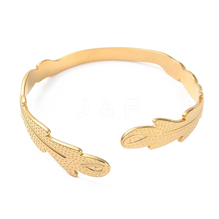 304 Stainless Steel Feather Shape Cuff Bangles BJEW-F457-13G-1