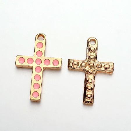 Light Gold Plated Alloy Enamel Cross Pendants ENAM-J544-01KCG-1