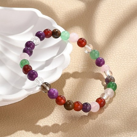 Natural Mixed Wealth Stone Beaded Stretch Bracelets BJEW-D446-B-39-1