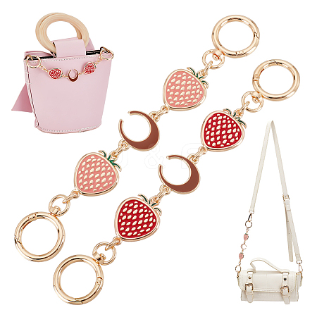 Olycraft 2Pcs 2 Colors Alloy Enamel Strawberry & Moon Link Bag Strap Extenders Sets FIND-OC0002-66-1