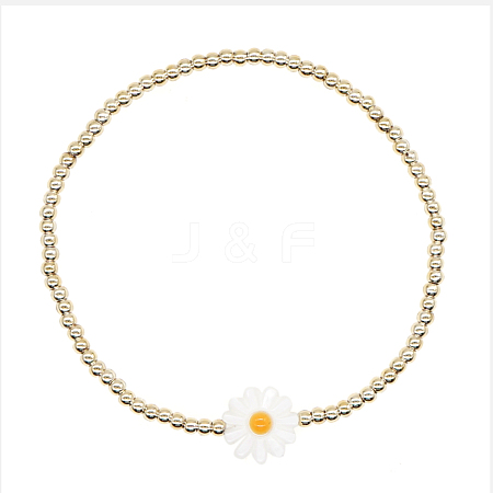 Natural Shell Daisy Beaded Stretch Bracelet for Women BJEW-BB727272792-A-1