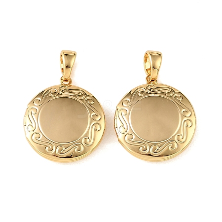 Floral Embossed Brass Locket Pendants KK-CBA7157-05G-1