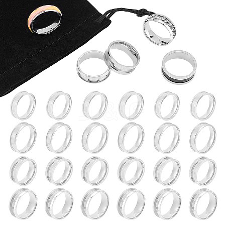 Unicraftale 24Pcs 4 Size 201 Stainless Steel Grooved Finger Ring Settings STAS-UN0048-53-1