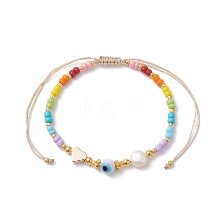 Colorful Glass Seed & Brass Braided Bead Bracelet BJEW-JB10138-01-1