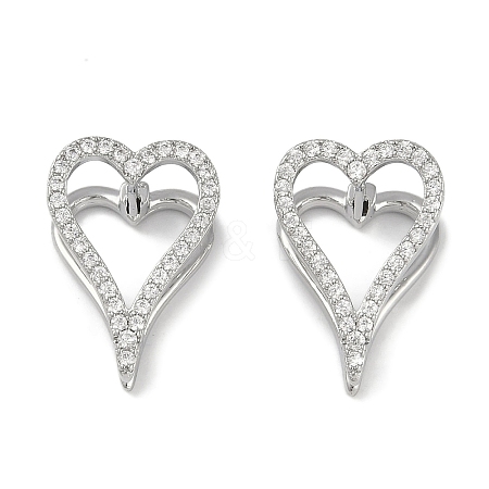 Clear Cubic Zirconia Heart Hoop Earrings EJEW-L292-003P-1