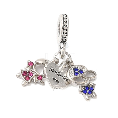 Rack Plating Alloy Rhinestone European Dangle Charms PALLOY-S189-42P-1