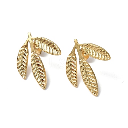 Ion Plating(IP) 304 Stainless Steel Leaf Stud Earrings for Women EJEW-F300-11G-1