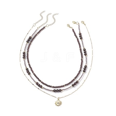 3Pcs 3 Style Crystal Rhinestone Horse Eye Pendant Necklaces Set NJEW-JN04051-1