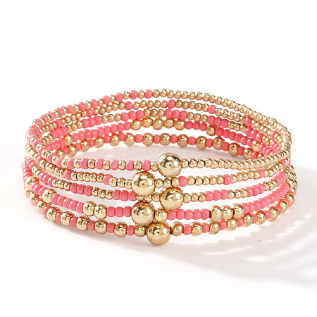 Gold Beaded Friendship Bracelet Set Handmade Stacking Jewelry for Women TB4137-5-1