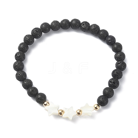 Natural Lava Rock Round Beaded Bracelets BJEW-JB09877-01-1