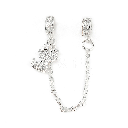 Brass Pave Clear Cubic Zirconia European Safety Chains with Charms KK-L236-16E-S-1