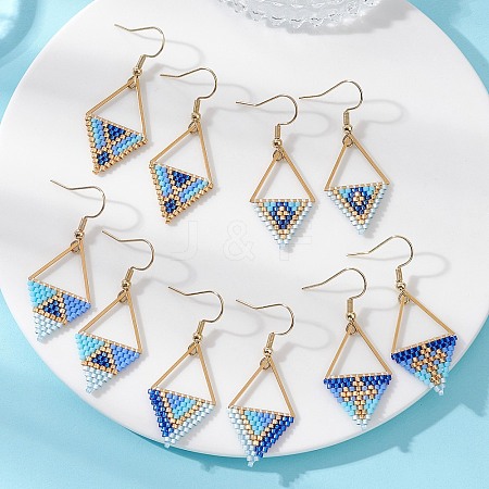 5 Pairs 5 Styles Glass Seed Beaded & 304 Stainless Steel Dangle Earrings EJEW-MZ00715-1