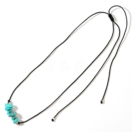 Synthetic Turquoise Chip Beaded Adjustable Necklaces with Synthetic Non-magnetic Hematite Square Beads TO0645-2-1