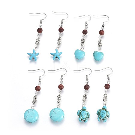 Synthetic Turquoise Dangle Earrings EJEW-JE02976-1