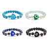 Gemstone & Lampwork Heart Evil Eye Beaded Stretch Bracelet for Women BJEW-JB08392-1