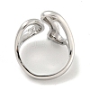 Rack Plating Brass Micro Pave Cubic Zirconia Heart & Teardrop Open Cuff Rings for Women RJEW-I104-05P-3
