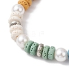 Natural Lava Rock & Shell Pearl Beaded Stretch Bracelets for Women BJEW-JB12139-3