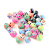 Handmade Flower Pattern Polymer Clay Round Beads CLAY-CJ0001-10-2