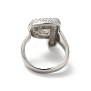 Letter Brass Micro Pave Clear Cubic Zirconia Open Cuff Ring for Women RJEW-N046-03P-P-3