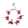Synthetic Coral & Natural Pearl Beaded Bracelet with Synthetic Turquoise(Dyed) Charms BJEW-TA00229-1