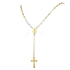 Round White Shell Pearl & Brass Rosary Bead Necklaces NJEW-JN05836-2