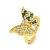 Butterfly Brass Micro Pave Cubic Zirconia Open Cuff Rings for Women RJEW-U003-26B-G-1