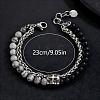 Natural Map Stone and Frosted Obsidian Round Beaded 2-Strand Bracelets with 201 Stainless Steel Wheat Chains for Men Women NT5911-1-2