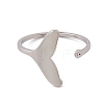 201 Stainless Steel Whale Tail Shape Open Cuff Ring for Women RJEW-C045-09P-2