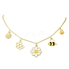 Flower & Bees & Honeycomb Alloy & Glass Pendant Necklaces X1-NJEW-TA00165-1