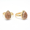 Electroplate Natural Druzy Quartz Crystal Finger Rings RJEW-I055-06G-RS-1