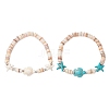 2Pcs Sea Turtles & Starfish Dyed Synthetic Turquoise Beads Stretch Bracelets BJEW-JB11881-2